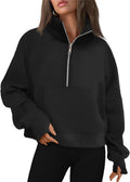 Womens Half Zip Cropped Pullover Fleece Sweatshirt - Cozy Fall