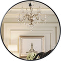 Growsun 28 in Black Round Mirror - Modern Wall-Mounted Circle Mirror