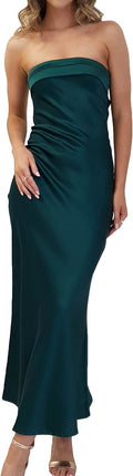 Satin Silk Backless Tube Tops Maxi Dress - Elegant Strapless Style