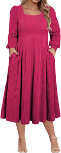 Womens Plus Size Square Neck Midi Sweater Dress with Pockets - 1X-5X