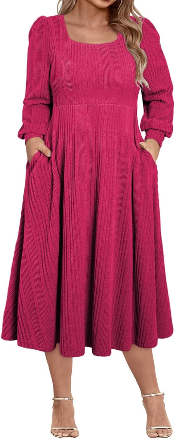 Eytino Womens Plus Size Dress with Square Neck and Pockets
