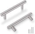 3-1/2 in Brushed Nickel T Bar Cabinet Handles - Solid Stainless Set