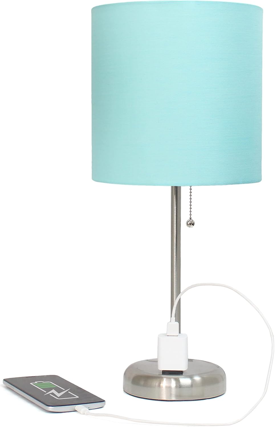 Brushed Steel Stick Table Desk Lamp Set with Charging Outlet