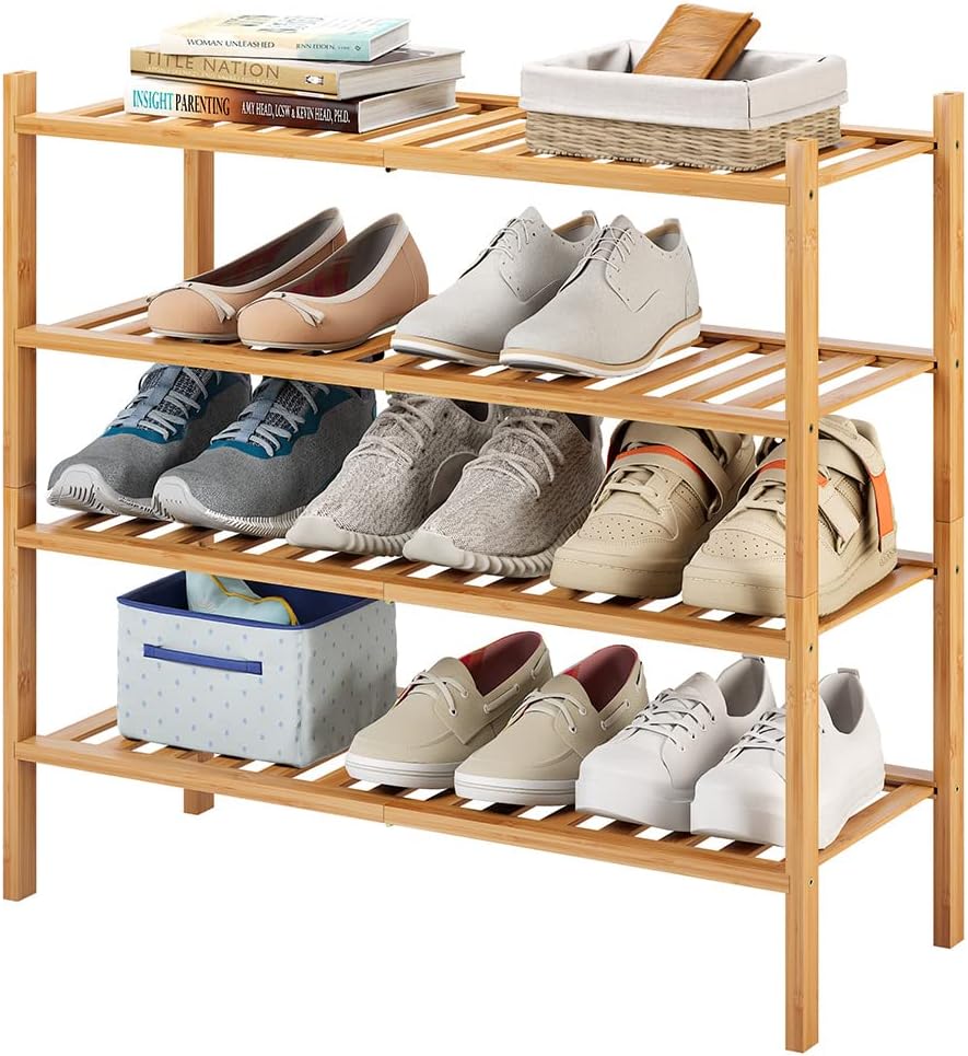 4-Tier Bamboo Shoe Rack for Entryway - Stackable & Heavy Duty