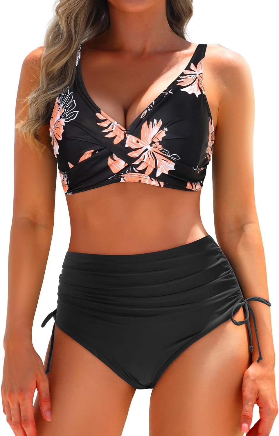 Aqua Eve High Waisted Bikini with Twist Front and Lace Up Design
