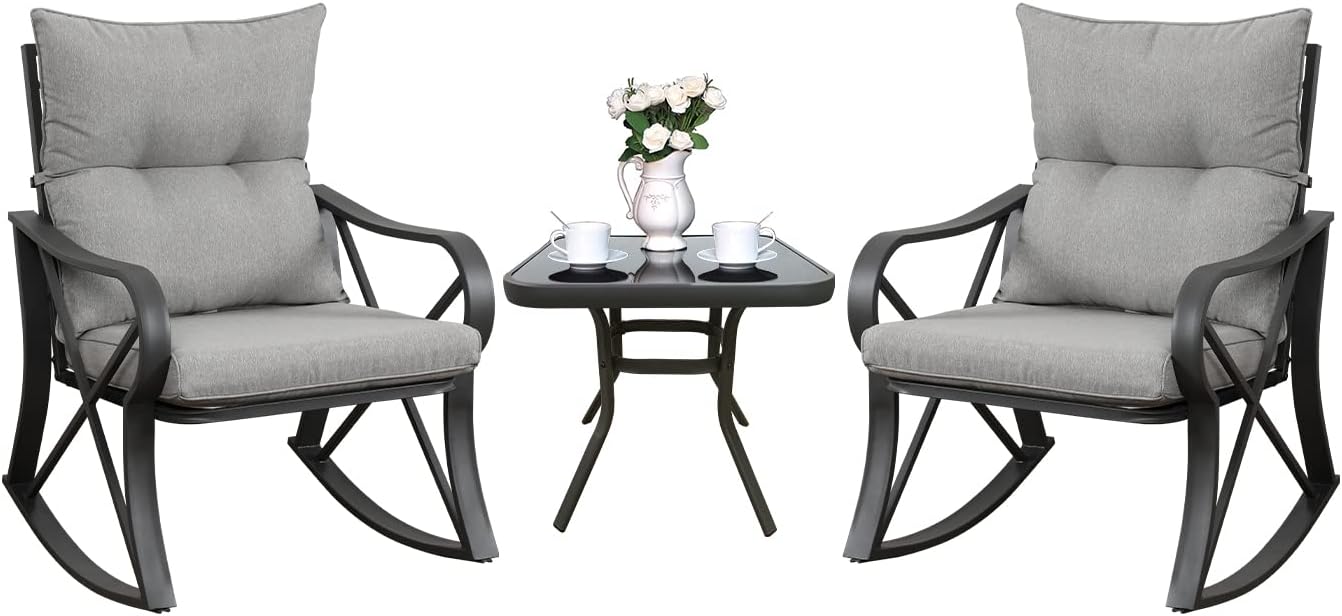COSIEST 3 Piece Bistro Set with Rocking Chairs for Outdoors