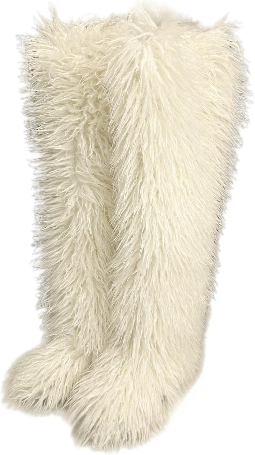 Black Thigh High Fur Boots for Women - Stylish and Cozy