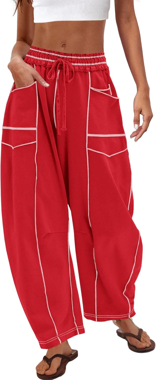 Nirovien Womens Barrel Sweatpants High Waisted Wide Leg Pants