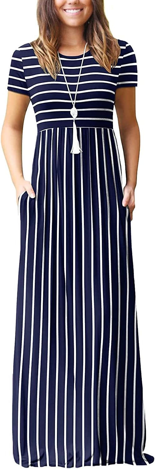 EUOVMY Women's Short Sleeve Maxi Dress with Pockets for Summer