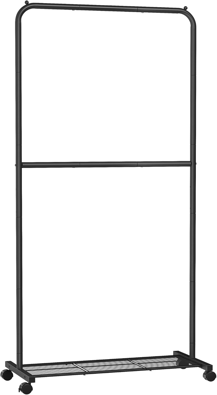 SONGMICS Double-Rod Clothing Rack with Wheels for Easy Storage
