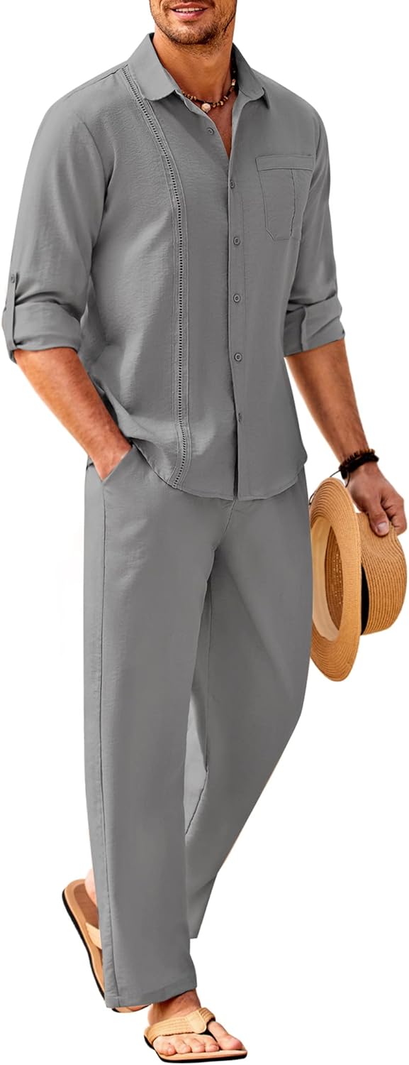 COOFANDY Mens Linen Sets for Summer Beach and Casual Outfits