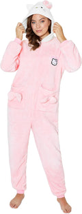 Hello Kitty One Piece Pajamas for Women Teens - Cozy Fleece Jumpsuit