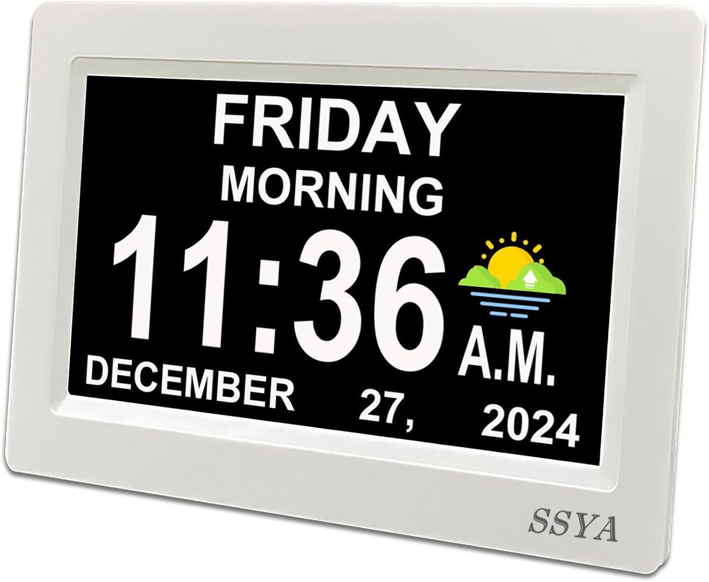 SSYA Digital Calendar Alarm Clock for Seniors with Clear Display