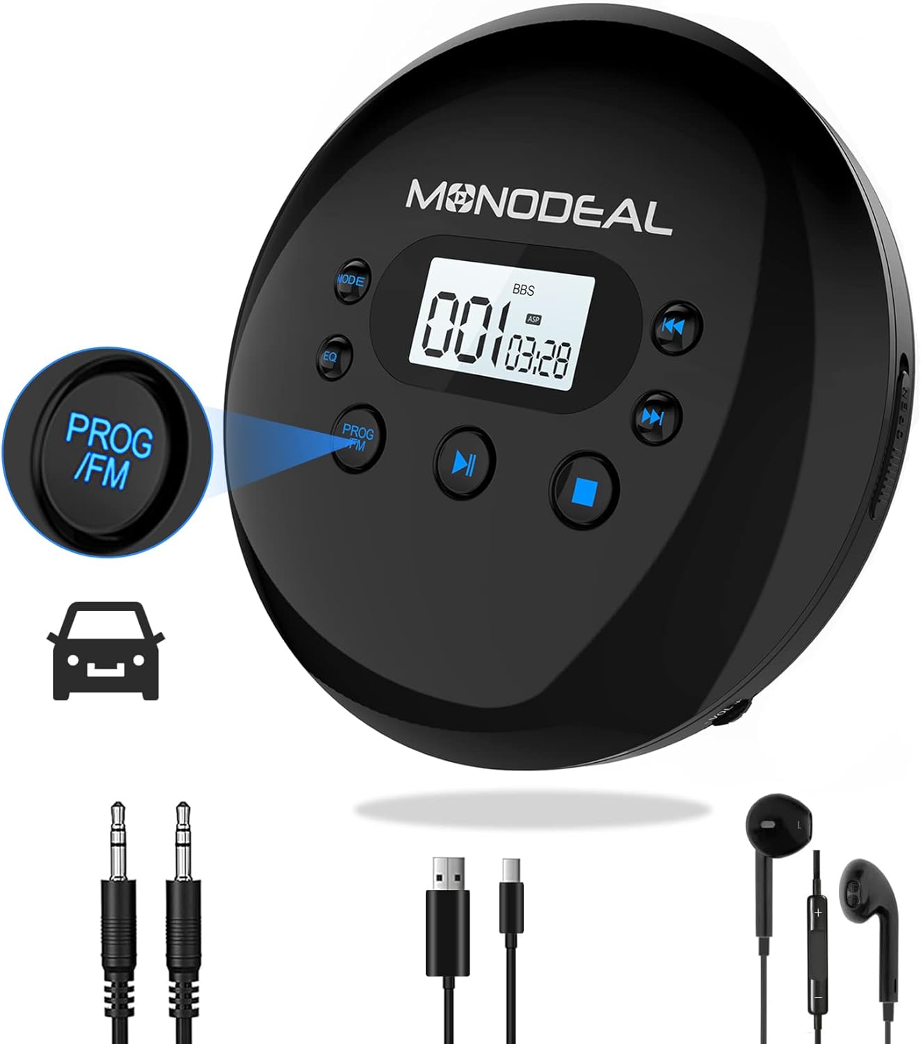 Portable CD Player with FM Transmitter for Home and Travel