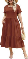 Women's Plus Size Midi Casual Dress with Pockets 1X-4X - Flowy Summer
