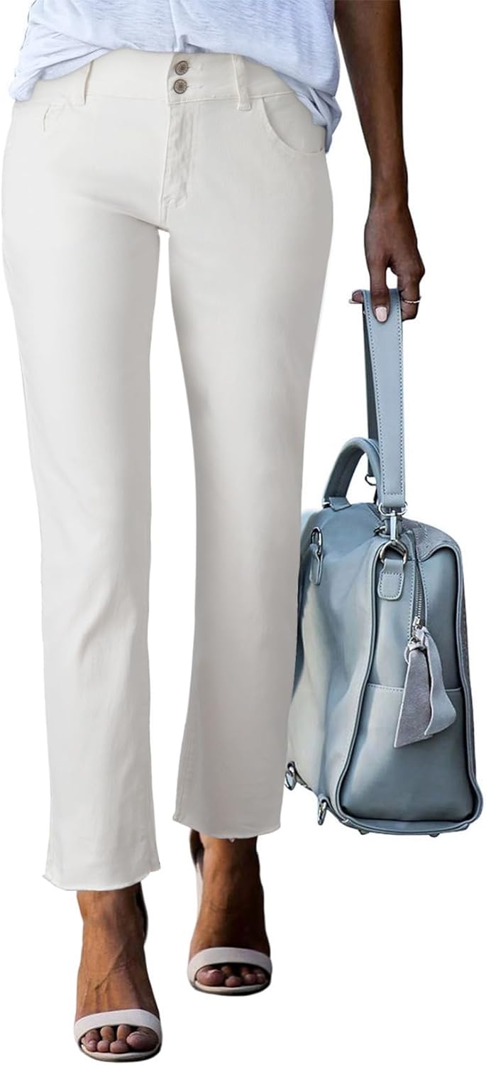 High Waisted Raw Hem Straight Leg Jeans for Women Fashion