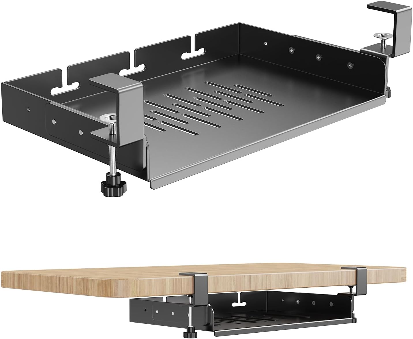 BYMECOST Metal Under Desk Laptop Mount - Cable Management & Anti-Scratch Protection