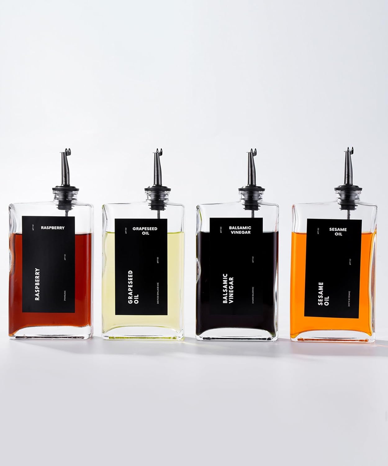 Olive Oil Dispenser Set for Kitchen - 4 Pcs Black Bottles