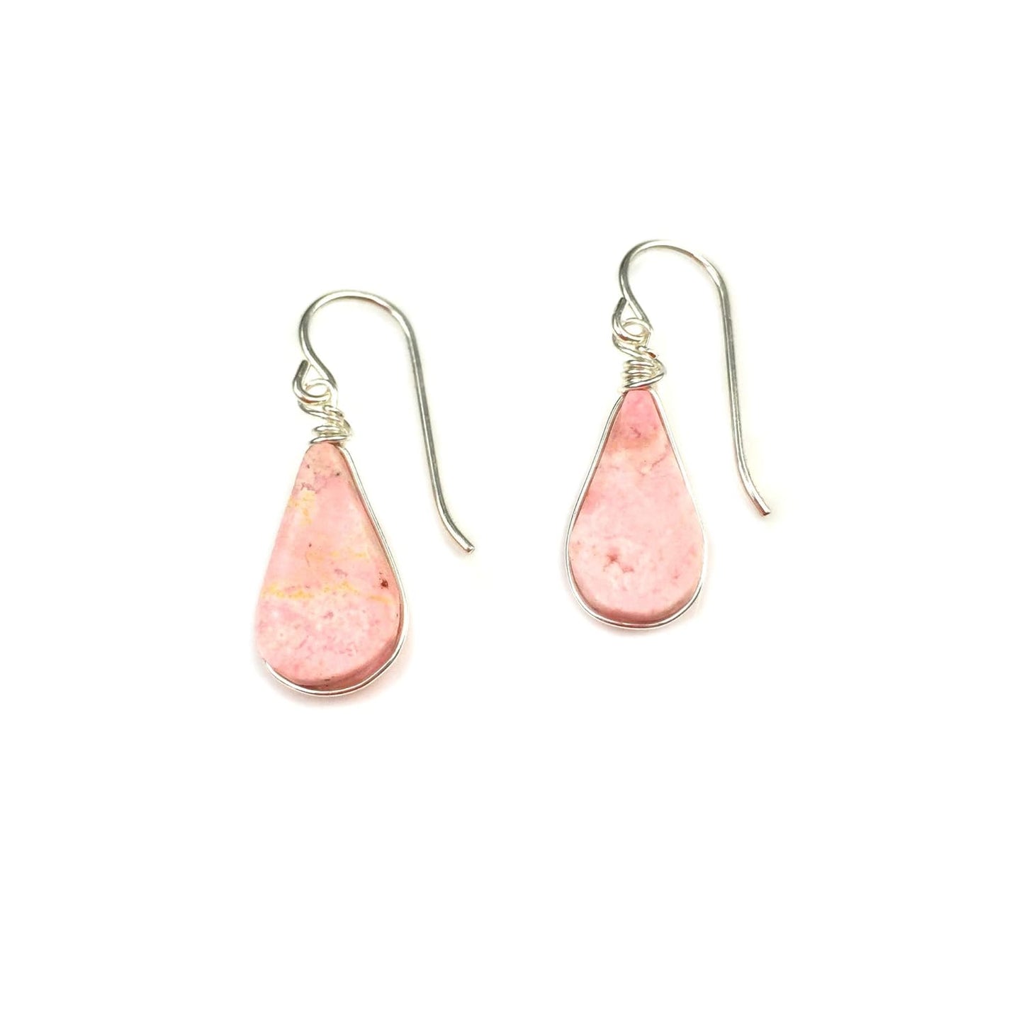 Rhodonite Teardrop Earrings - Handmade Sterling Silver Jewelry