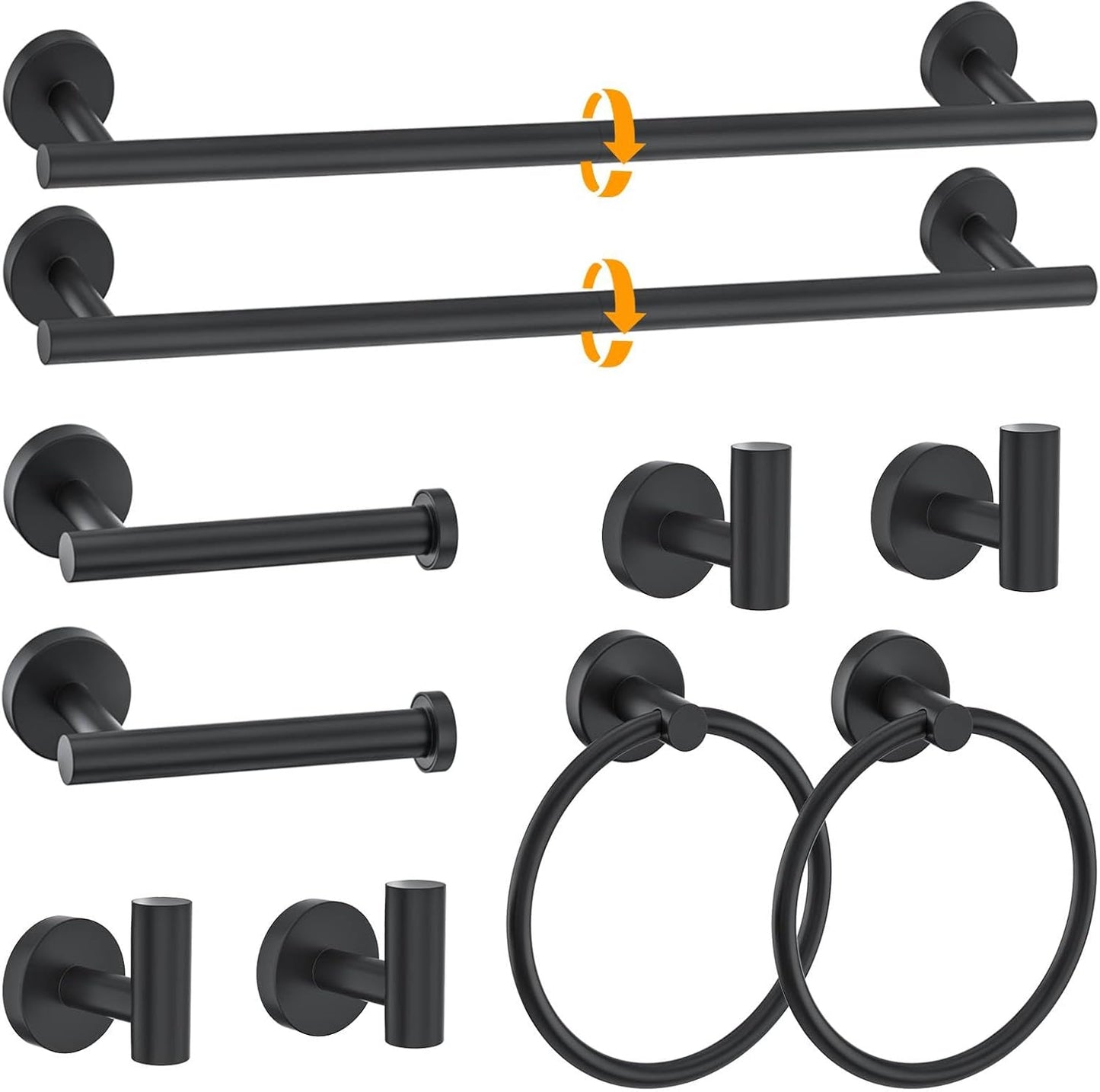 10 Pieces Towel Bar Set Matte Black Bathroom Hardware Set