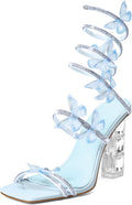 Womens Lace Up Rhinestone Strappy Block Heel Sandals - Dress Glam