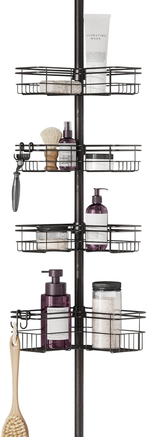 Zenna Home Tension Pole Shower Caddy for Efficient Bathroom Storage