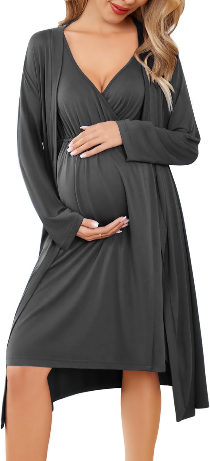 Ekouaer Maternity Nursing Gown and Robe Set for New Moms
