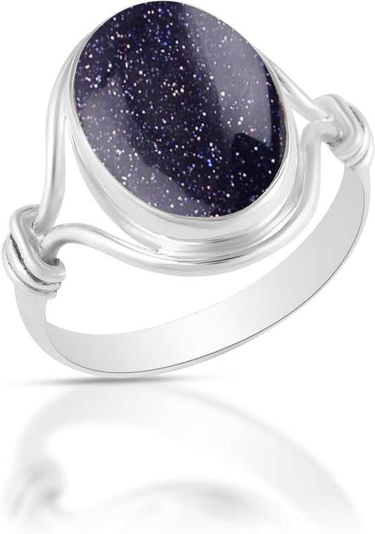 Solid 925 Sterling Silver Ring with Natural Gemstone for Women