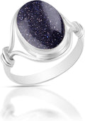 Solid 925 Sterling Silver Blue Sunstone Ring - Elegant Bezel Set