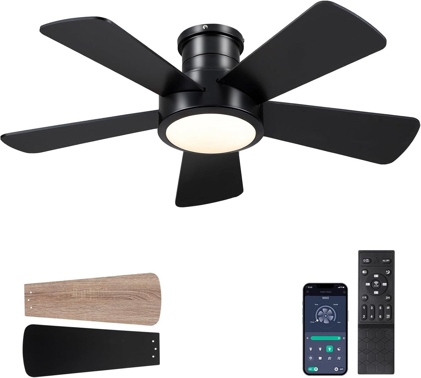 Modern Low Profile Ceiling Fan with Lights and Remote Control