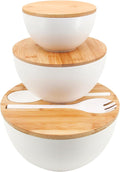 Salad Bowls Set of 3 with Lid & Serving Utensils - Eco Bamboo Mixing