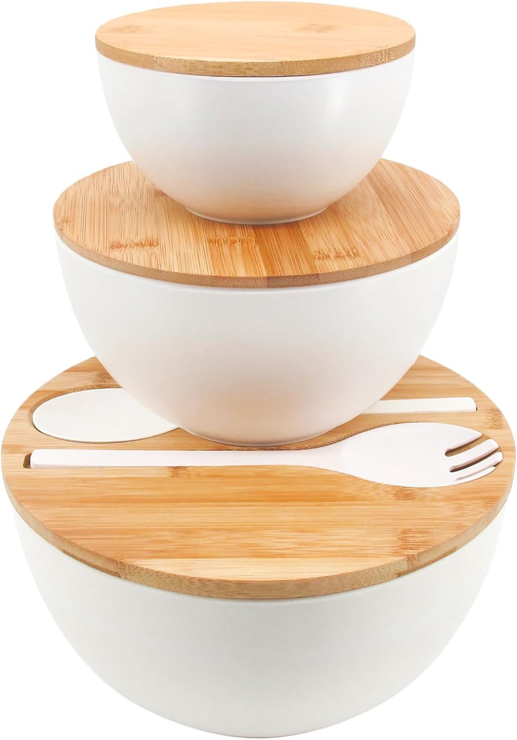 Bamboo Fiber Mixing Bowls Set of 3 with Lid & Utensils