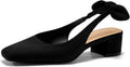 Womens Chunky Low Heels Bow Slingback Pumps Faux Suede - Dress Shoe