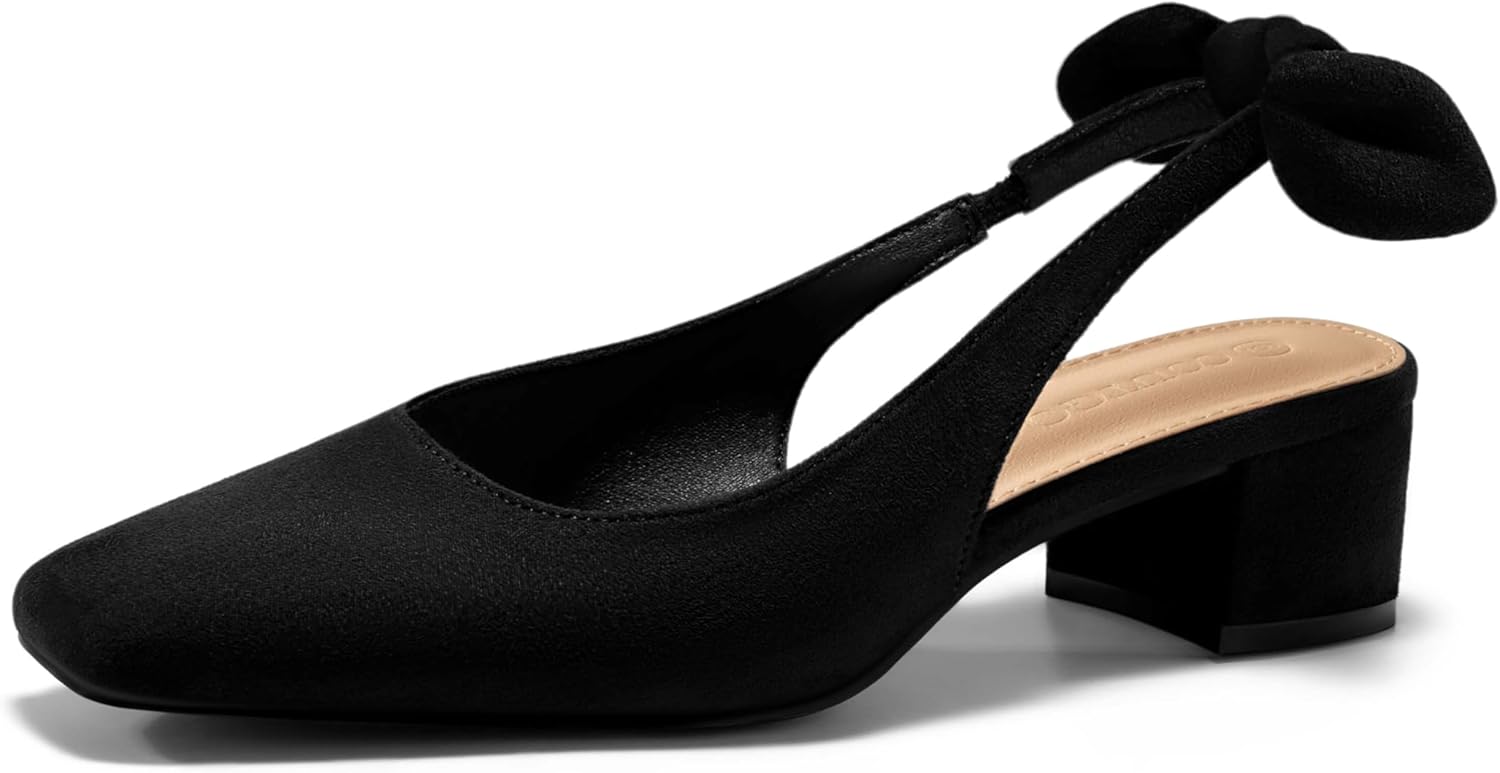 Coutgo Womens Chunky Low Heels Bow Slingback Pumps for Elegance