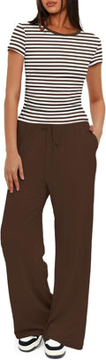 Darong Women's 2 Piece Lounge Set with Ruched Top - Wide Leg Pants