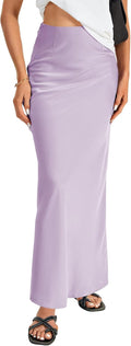 Vrtige Satin Silky High Waist A Line Maxi Skirt - Flattering Flow