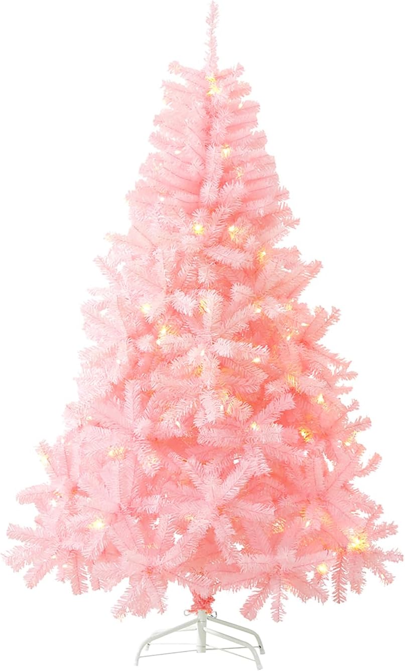 6Ft Pink Artificial Christmas Tree with Lights for Festive Decor