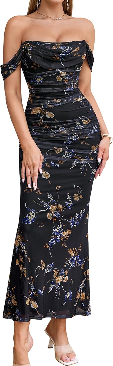 KUTUMAI Off The Shoulder Maxi Dress for Wedding Guests