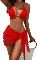 Blooming Jelly Womens 3 Piece Triangle Halter Thong Bikini Set Women's