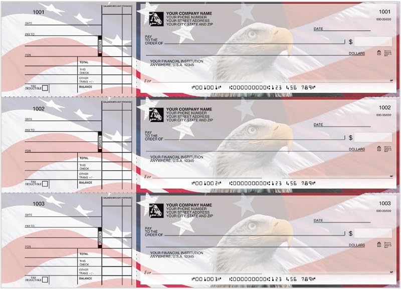 Customizable 3 to a Page Business Checks with Tear Off Stubs