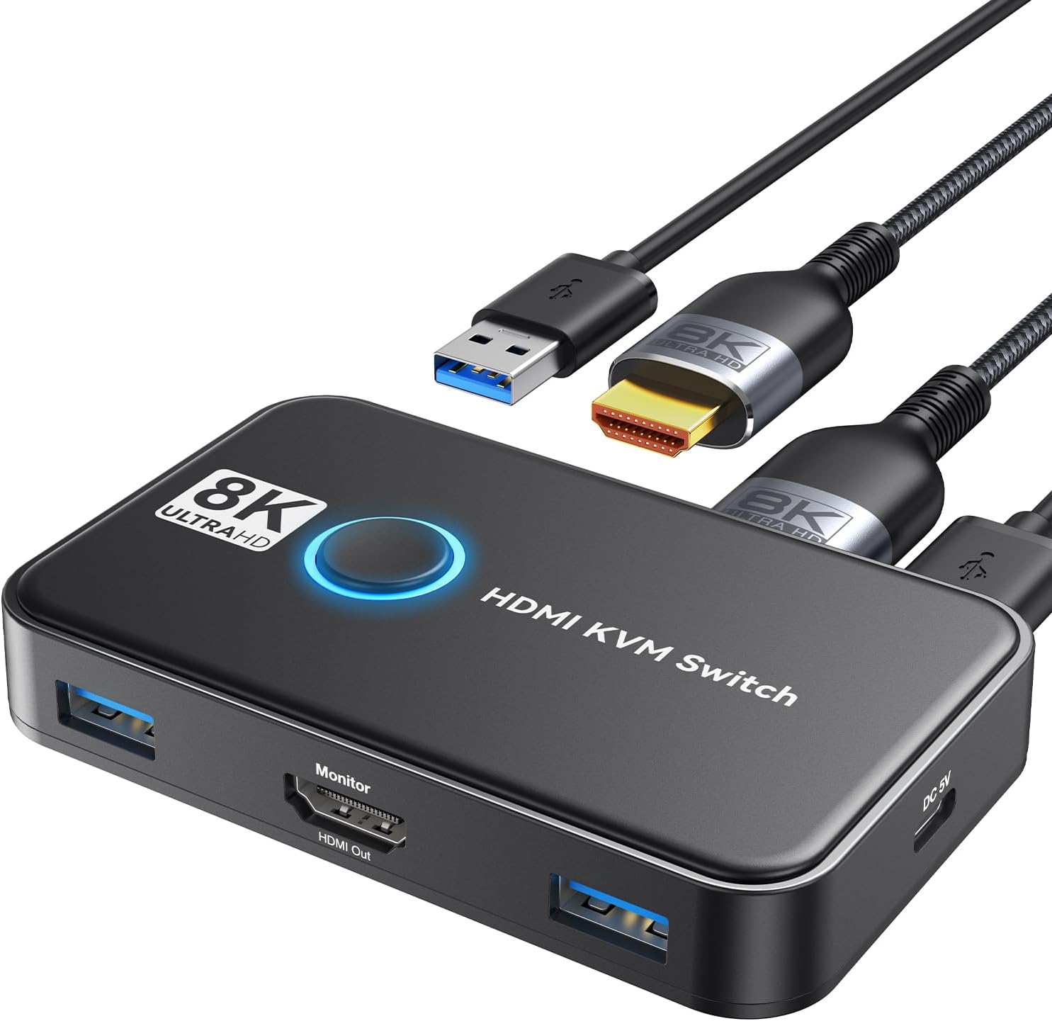 KVM Switch for 2 Computers with UHD 8K@60Hz Support and Cables