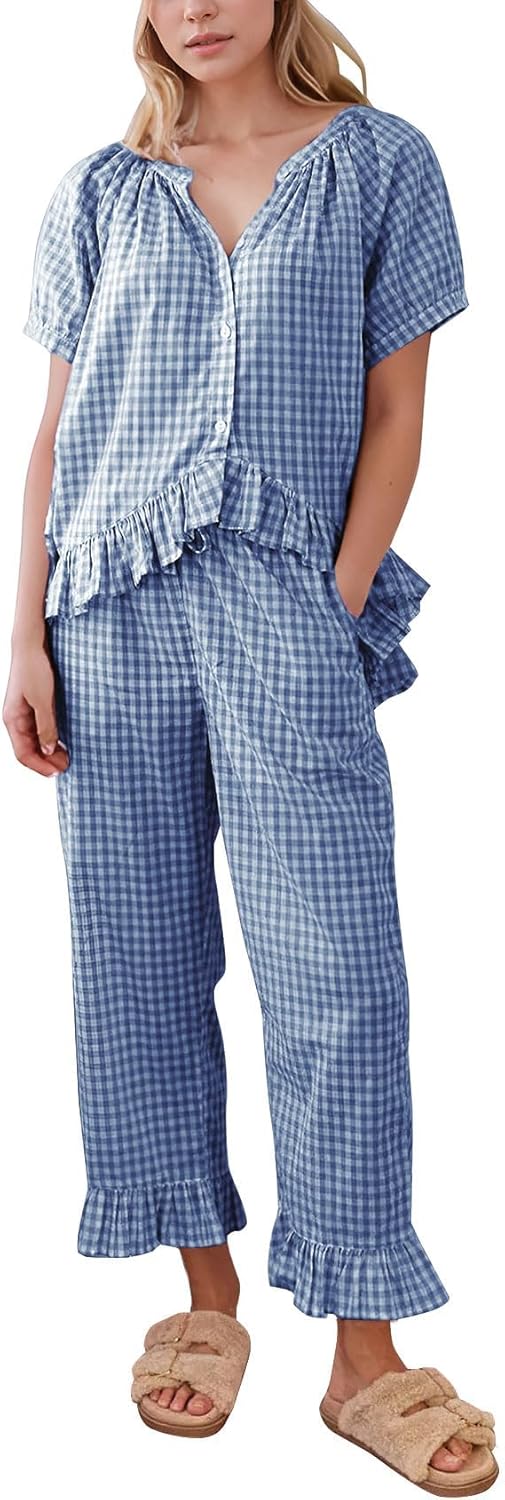 Flygo Womens Plaid 2 Piece Pajamas Set for Ultimate Comfort
