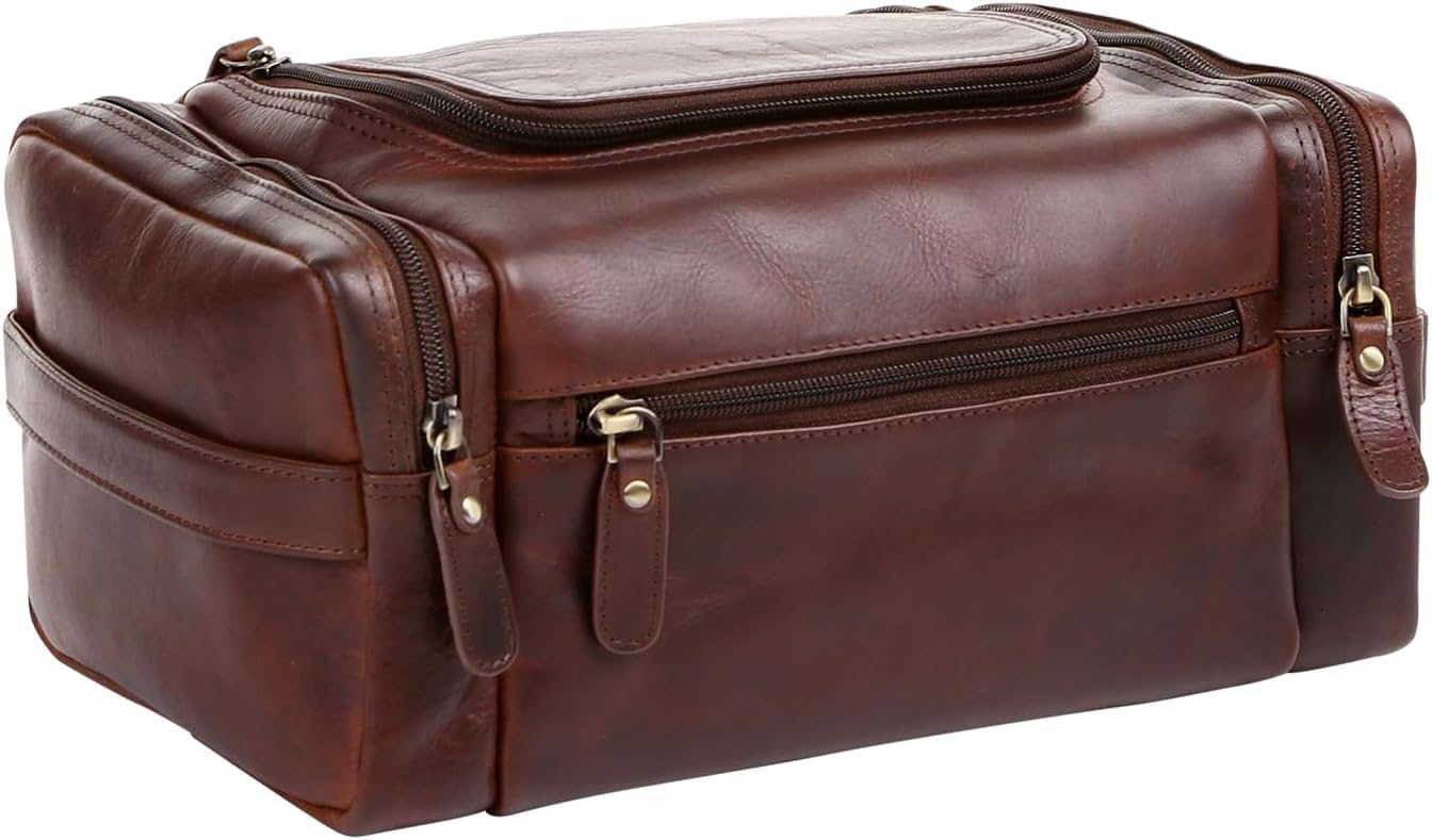 ELIZO Genuine Leather Toiletry Bag for Men - Stylish Travel Kit