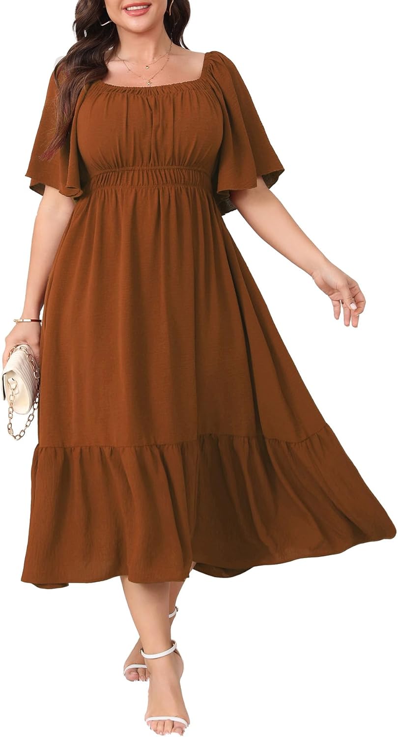Plus Size Formal Wedding Guest Dress for Curvy Women Flowy