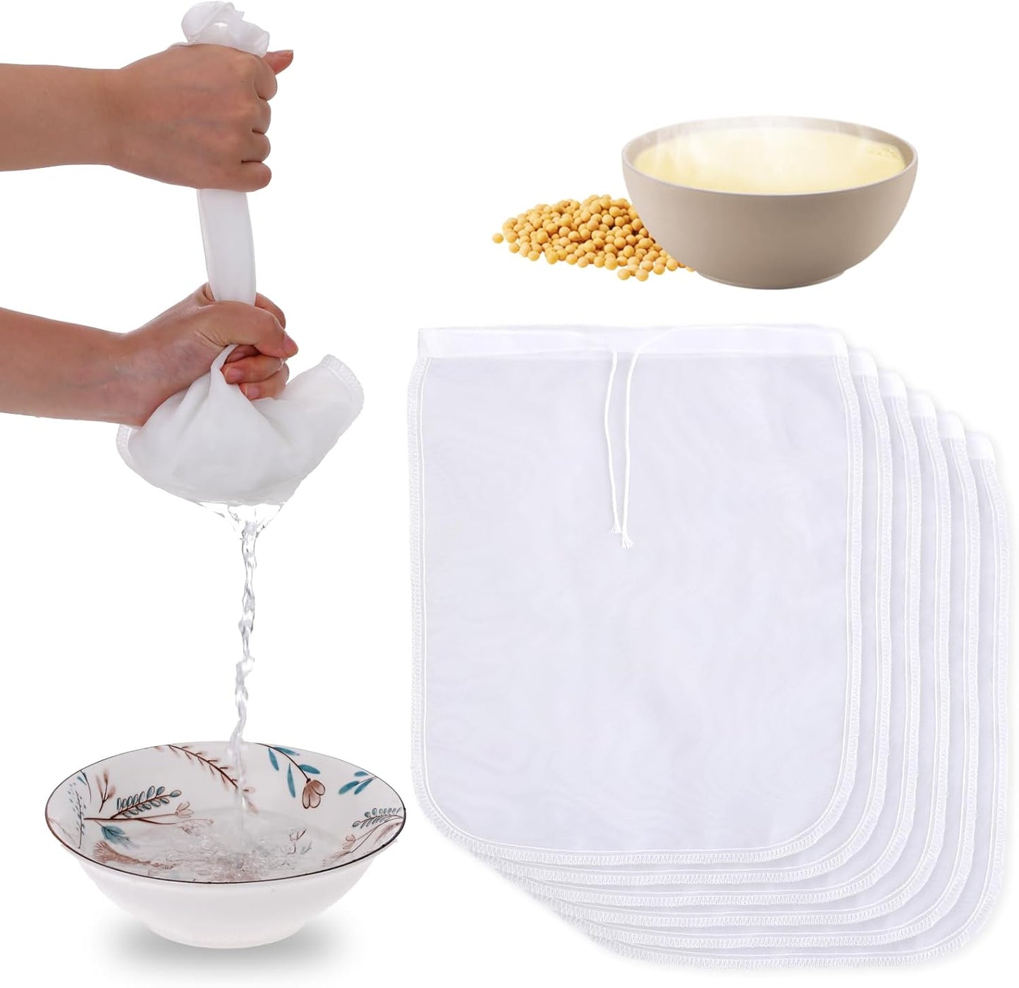 Giantree 6 Pcs Nut Milk Bag Set - Fine Mesh for Straining Juice & More