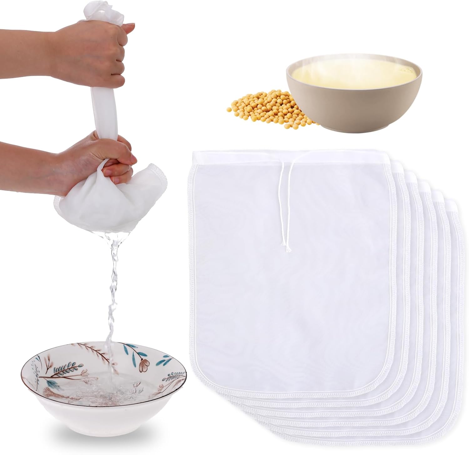 Giantree 6 Pcs Nut Milk Bag Set - Fine Mesh for Straining Juice & More
