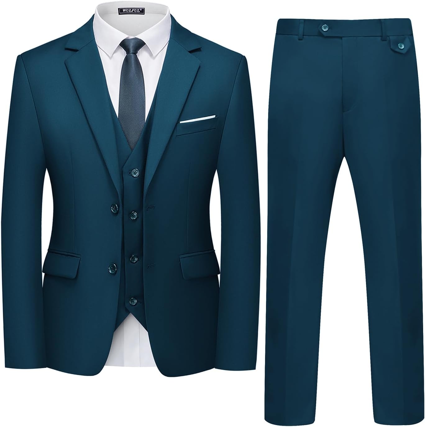 WULFUL Men's 3 Piece Slim Fit Suit Set for Weddings and Parties