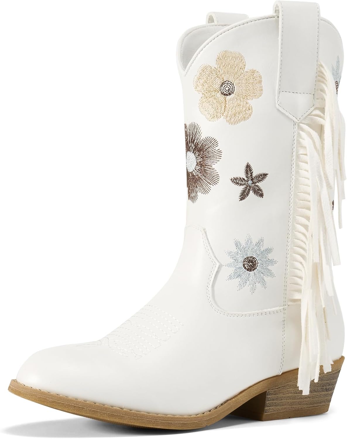 Rollda Girls Cowboy Boots with Floral Embroidery and Tassels