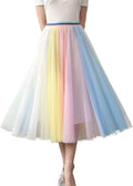 Womens Tulle Skirts Midi Elastic High Waist Pleated Mesh A-Line