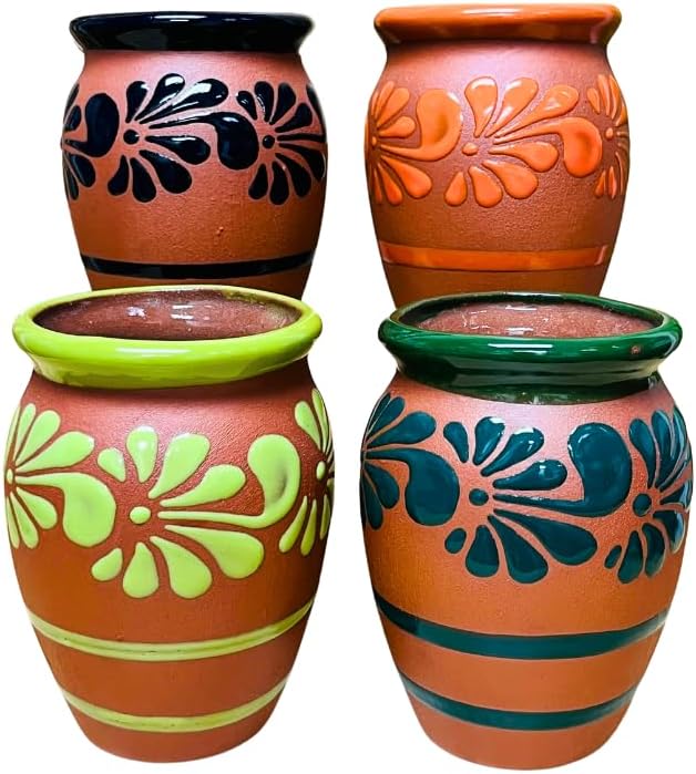 Set of Multicolor Plumeado Cantarito Cups - Handmade Clay Design